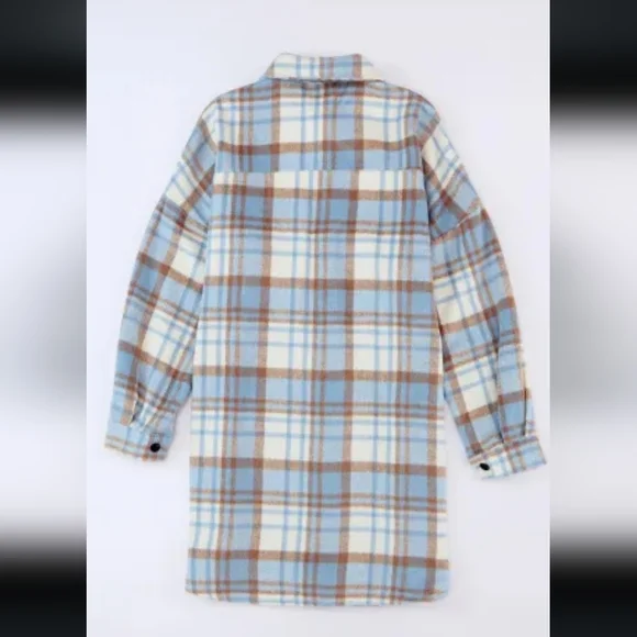 🔥New sky blue long plaid shacket - Picture 8 of 17